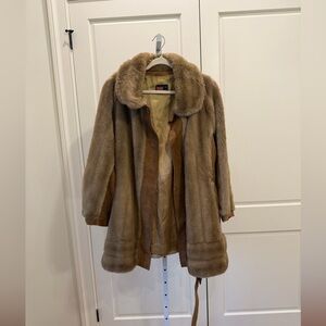 Vintage 70's Lilli Ann London Leathers Faux Fur Coat Genuine Leather Trim Brown